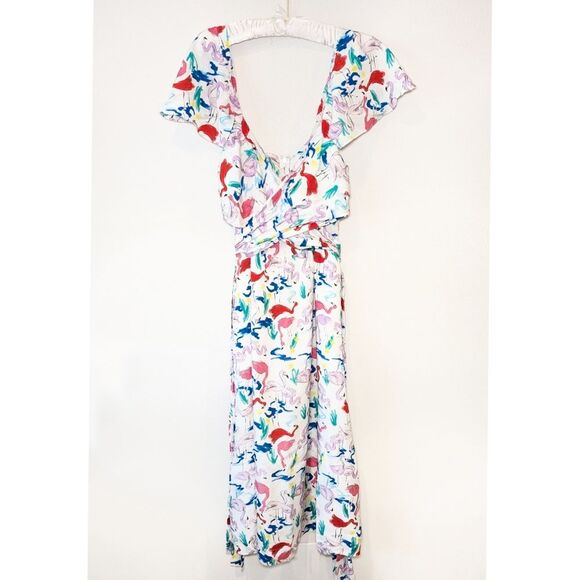 Tanya Taylor 100% Silk The Teigan Flamingo Print White Midi Dress - Picture 7 of 16